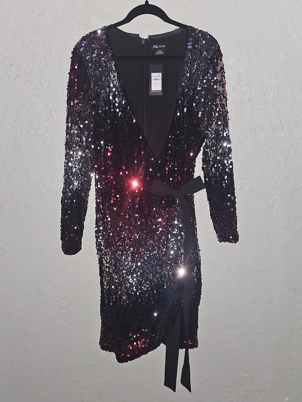 City Chic Black, Red & Silver Sequin Wrap Dress